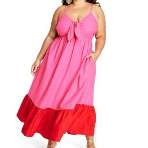 RARE: Pink & Red tie front plus midi dress